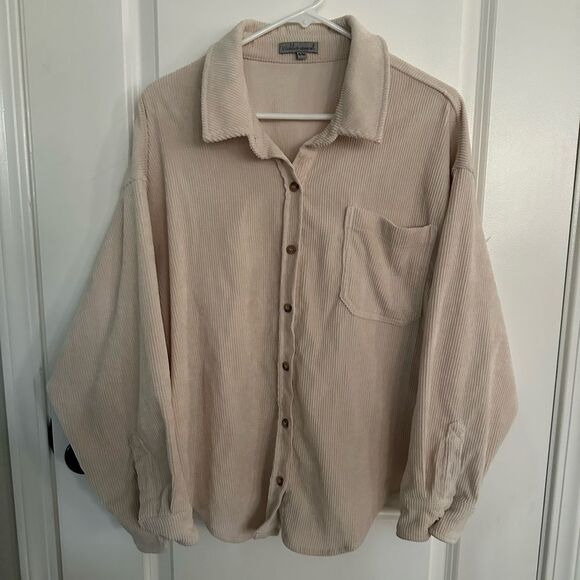 Wishlist Apparel Beige Oversize Women’s Button Down Corduroy Pants Size S/M - Picture 1 of 10